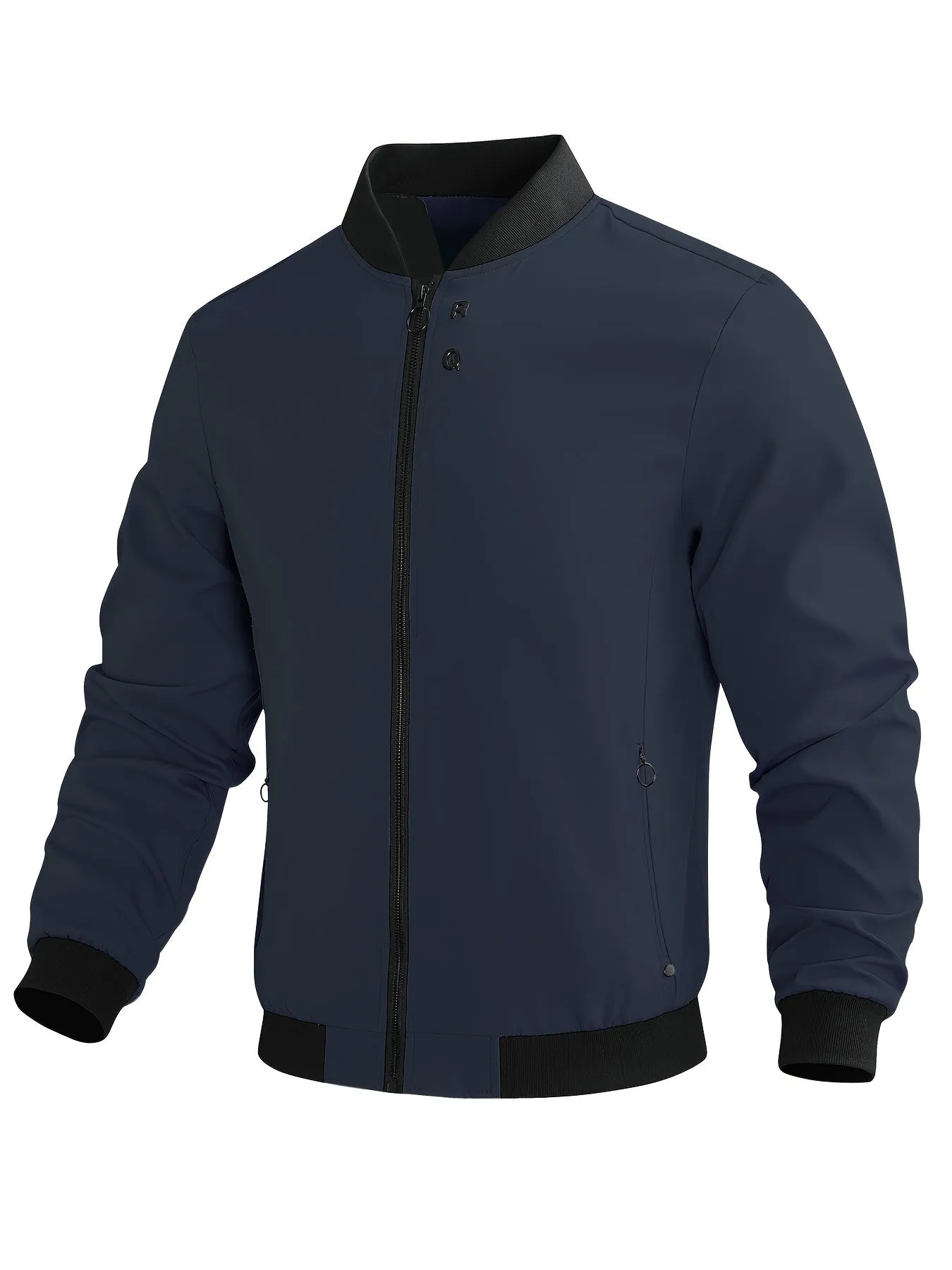 Plus Size Men's Windproof Casual Jacket, Trendy Loose Zipper Solid Bomber Windbreaker