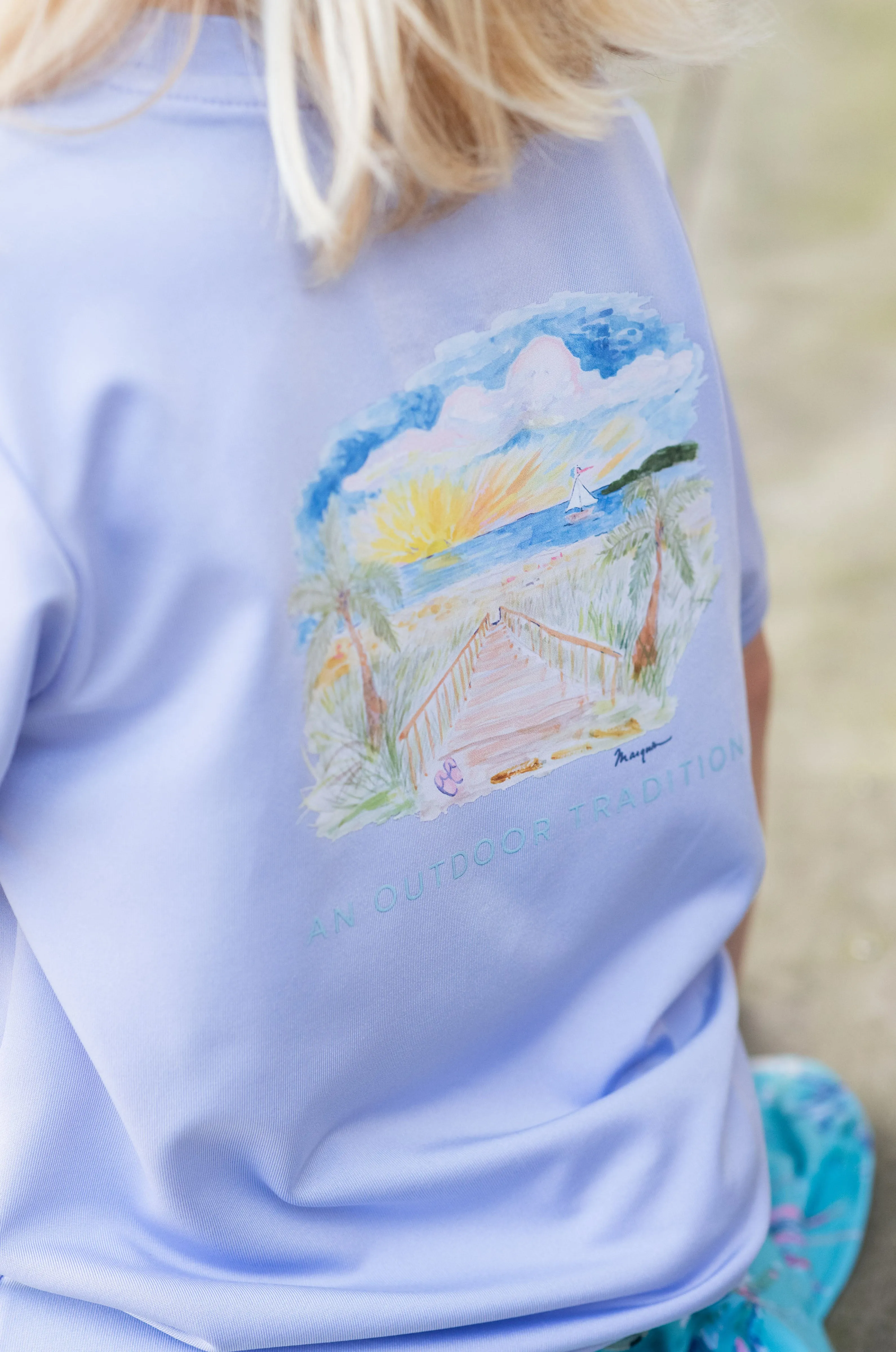 Pro Performance Fishing Tee with Girl Beach Art