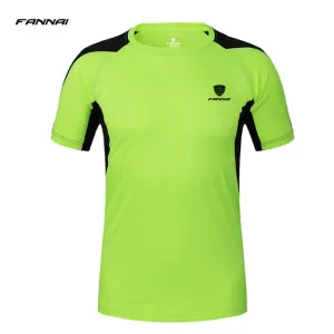 Pro Running T Shirt Gym Wear Men Round Collar Short Sleeve Compression Tights Athletic Sport Shirts Dry Fit Sportswear Patchwork