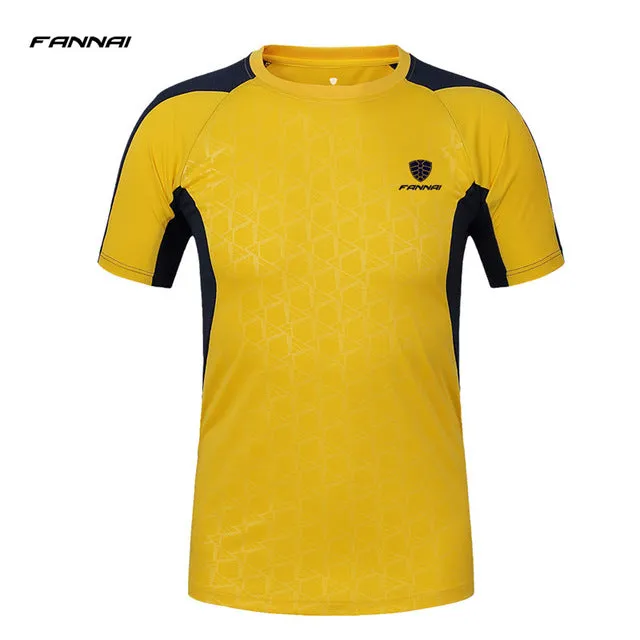 Pro Running T Shirt Gym Wear Men Round Collar Short Sleeve Compression Tights Athletic Sport Shirts Dry Fit Sportswear Patchwork