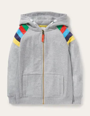 Rainbow Sleeve Zip-Up Hoodie-Grey Marl