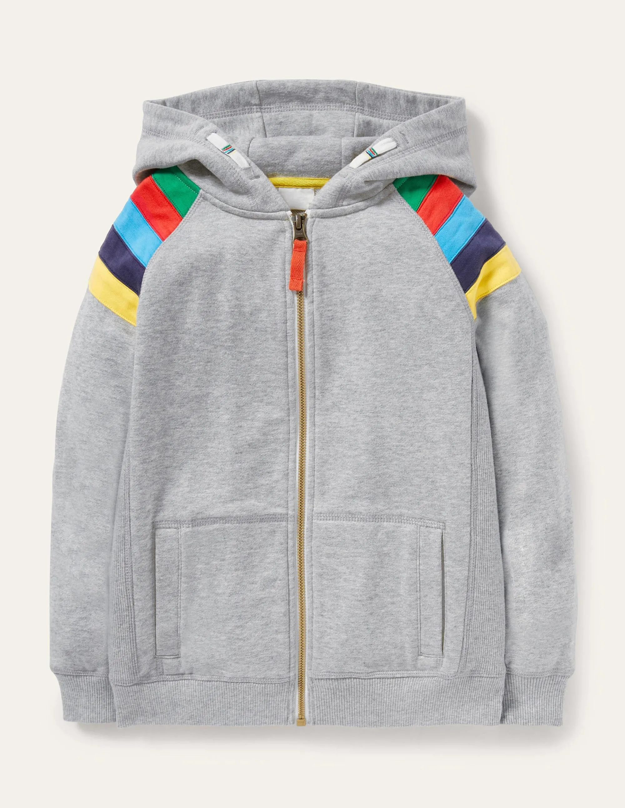 Rainbow Sleeve Zip-Up Hoodie-Grey Marl