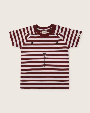 Red Bear Face Horizontal Stripe Print Top