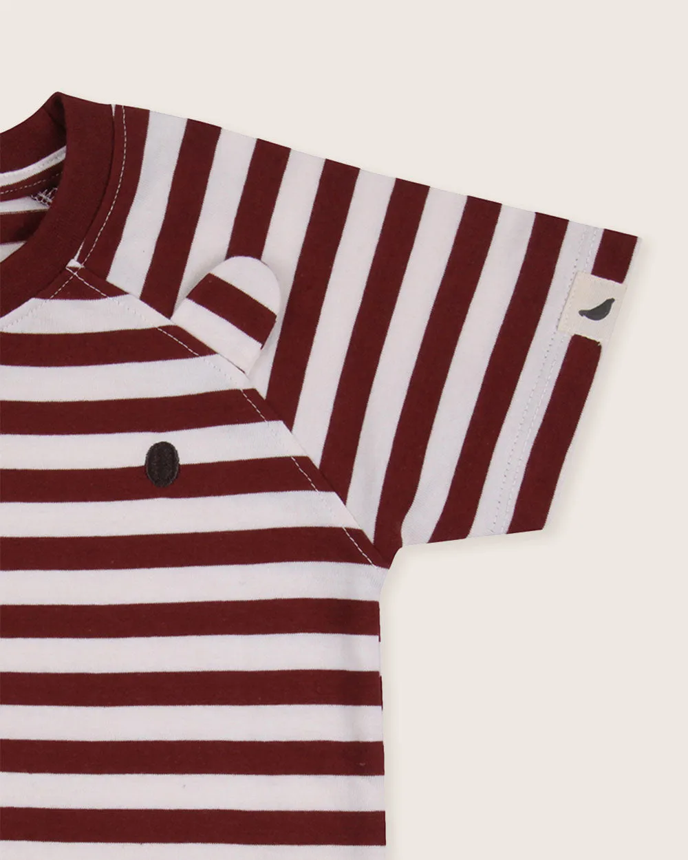 Red Bear Face Horizontal Stripe Print Top