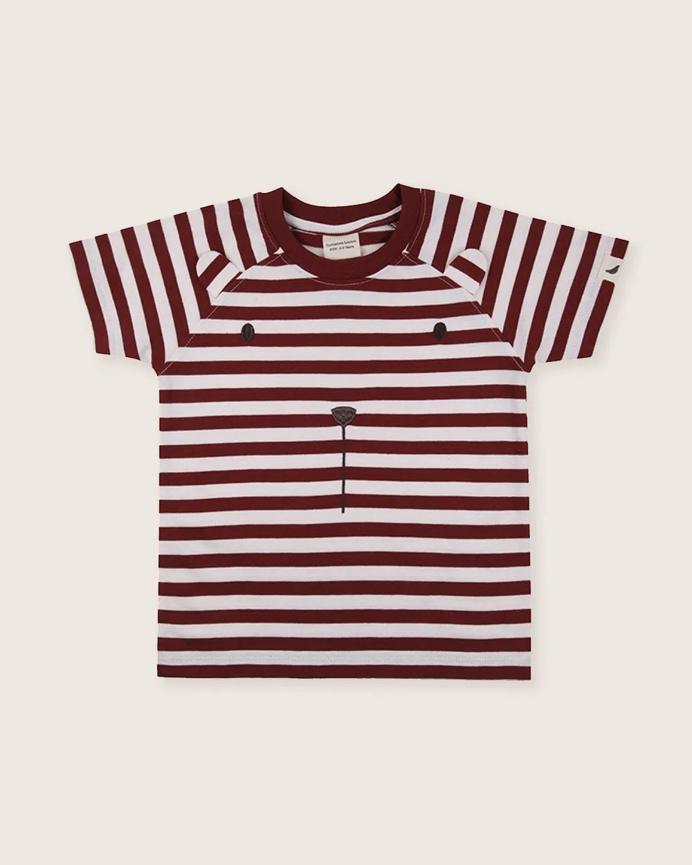Red Bear Face Horizontal Stripe Print Top