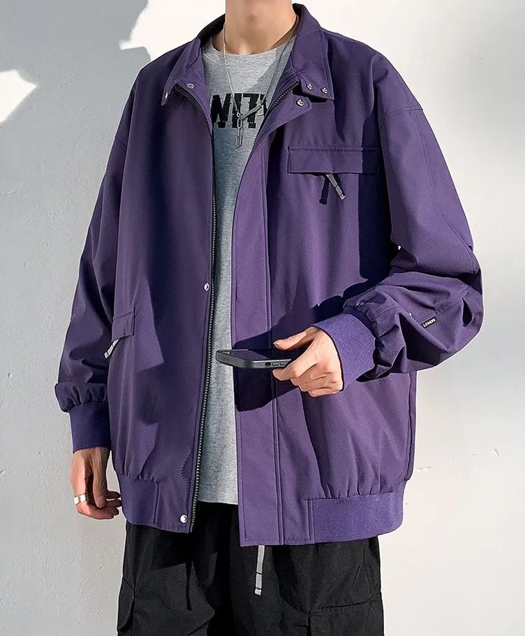 Relaxed-Fit Cargo Raincoat with Elastic Band Cuff and Full Zip