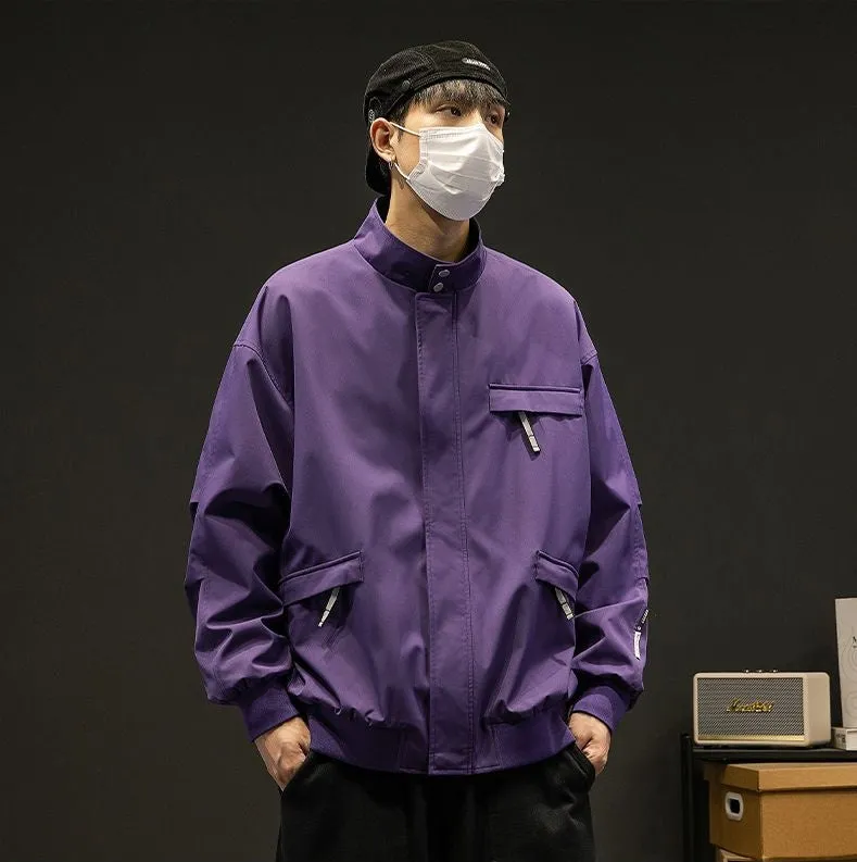 Relaxed-Fit Cargo Raincoat with Elastic Band Cuff and Full Zip