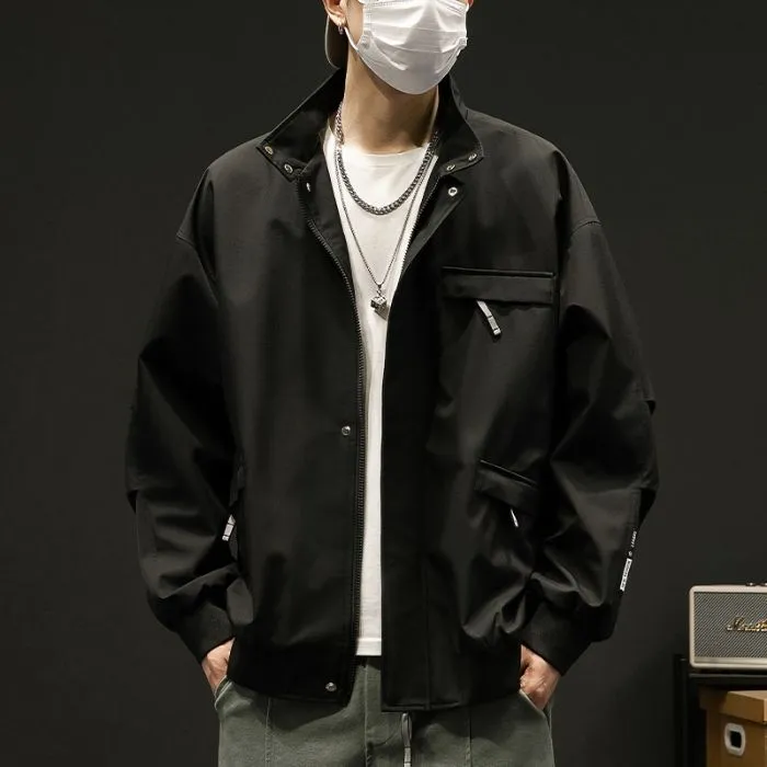 Relaxed-Fit Cargo Raincoat with Elastic Band Cuff and Full Zip