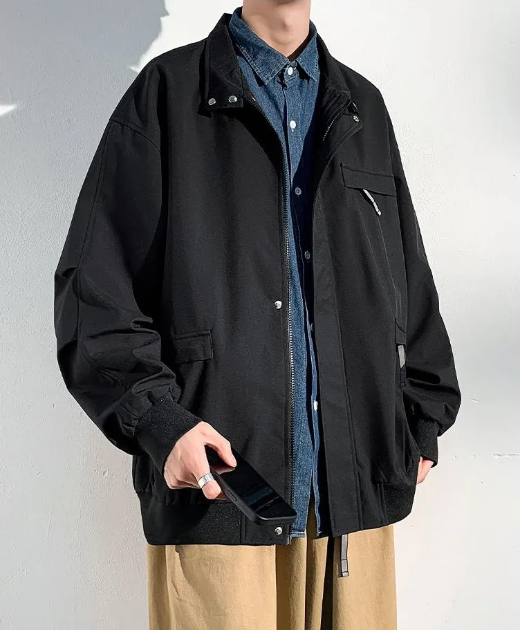 Relaxed-Fit Cargo Raincoat with Elastic Band Cuff and Full Zip