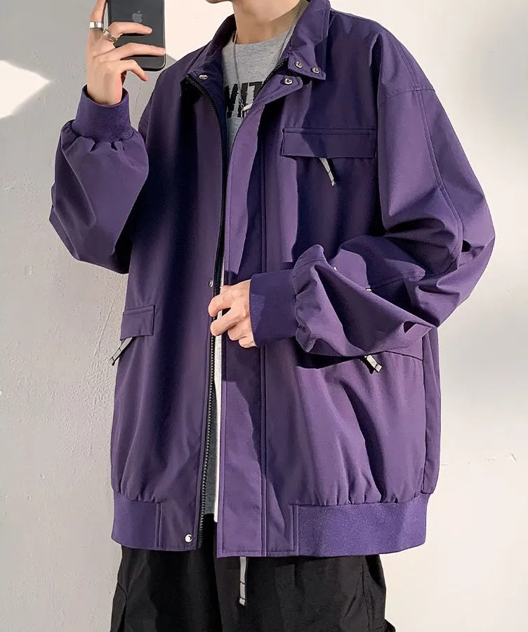 Relaxed-Fit Cargo Raincoat with Elastic Band Cuff and Full Zip