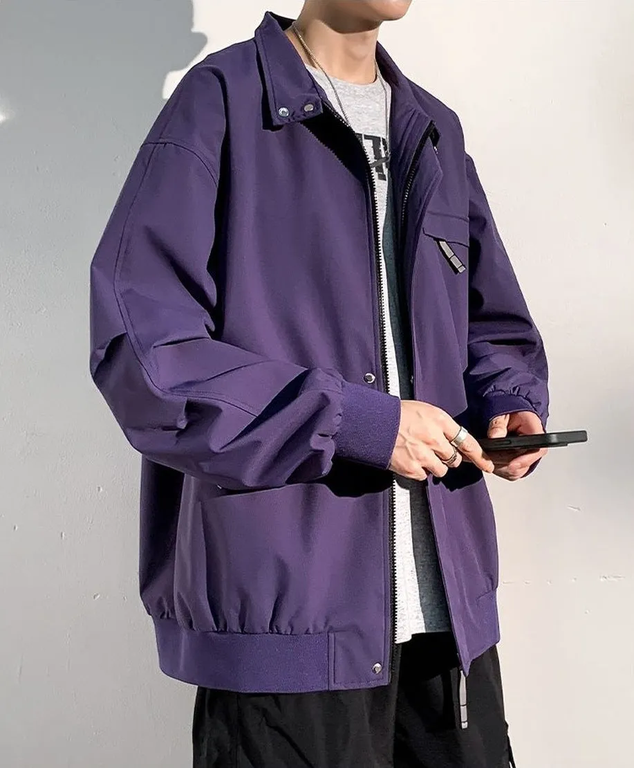 Relaxed-Fit Cargo Raincoat with Elastic Band Cuff and Full Zip