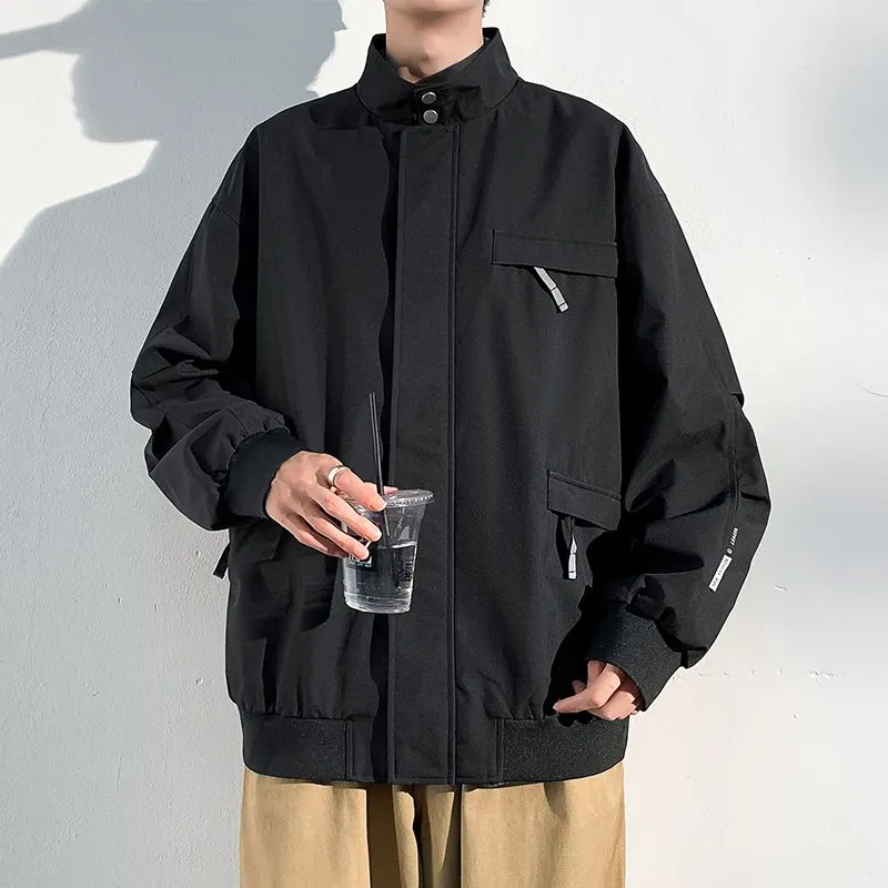 Relaxed-Fit Cargo Raincoat with Elastic Band Cuff and Full Zip