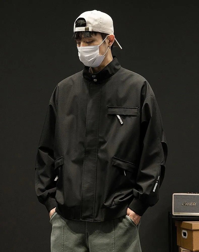 Relaxed-Fit Cargo Raincoat with Elastic Band Cuff and Full Zip