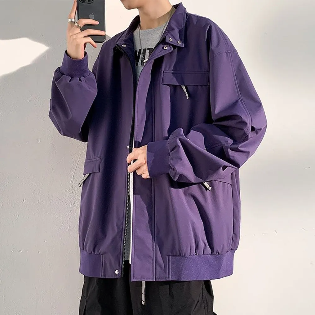 Relaxed-Fit Cargo Raincoat with Elastic Band Cuff and Full Zip