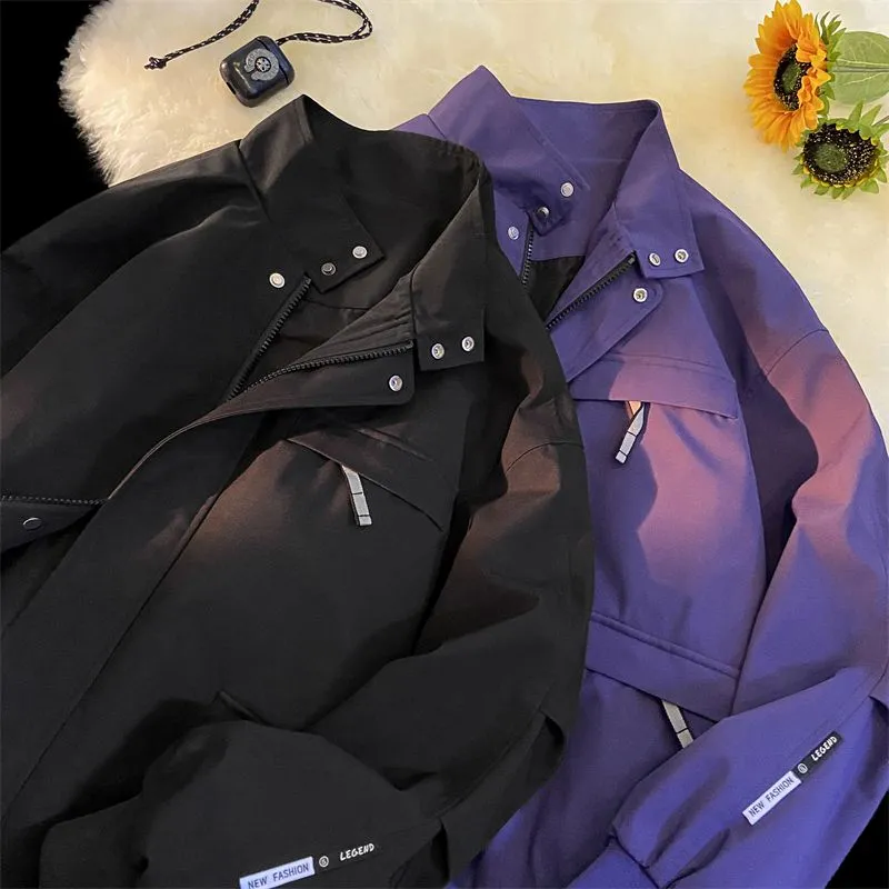 Relaxed-Fit Cargo Raincoat with Elastic Band Cuff and Full Zip