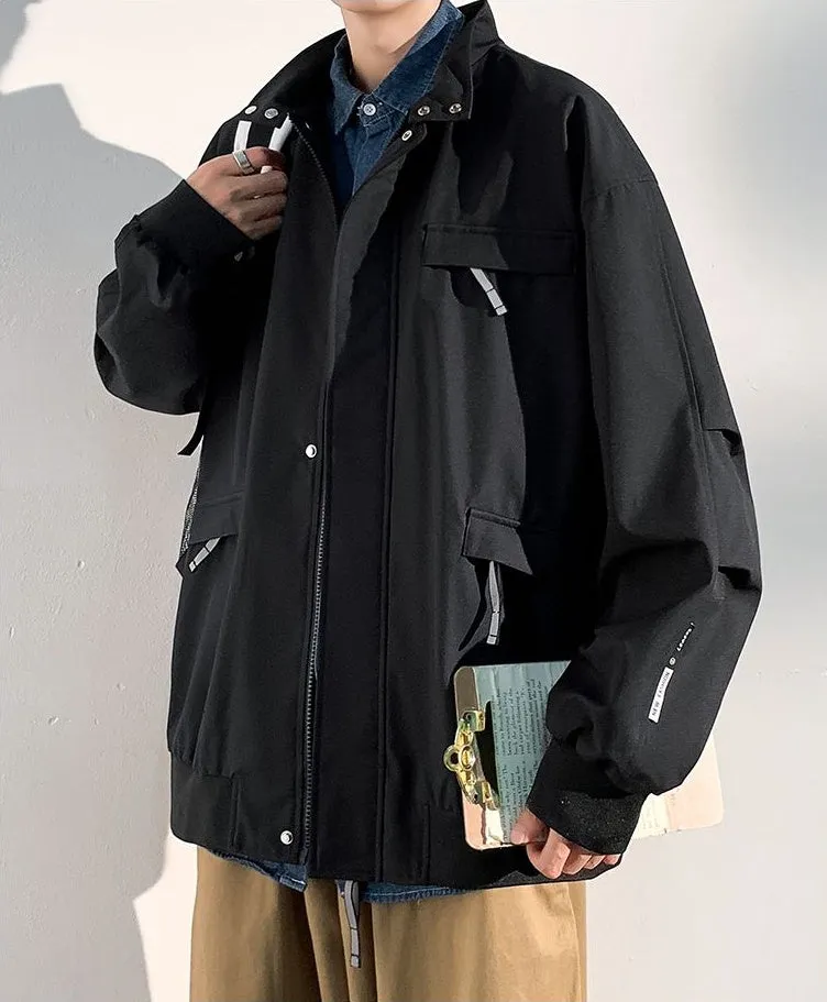 Relaxed-Fit Cargo Raincoat with Elastic Band Cuff and Full Zip