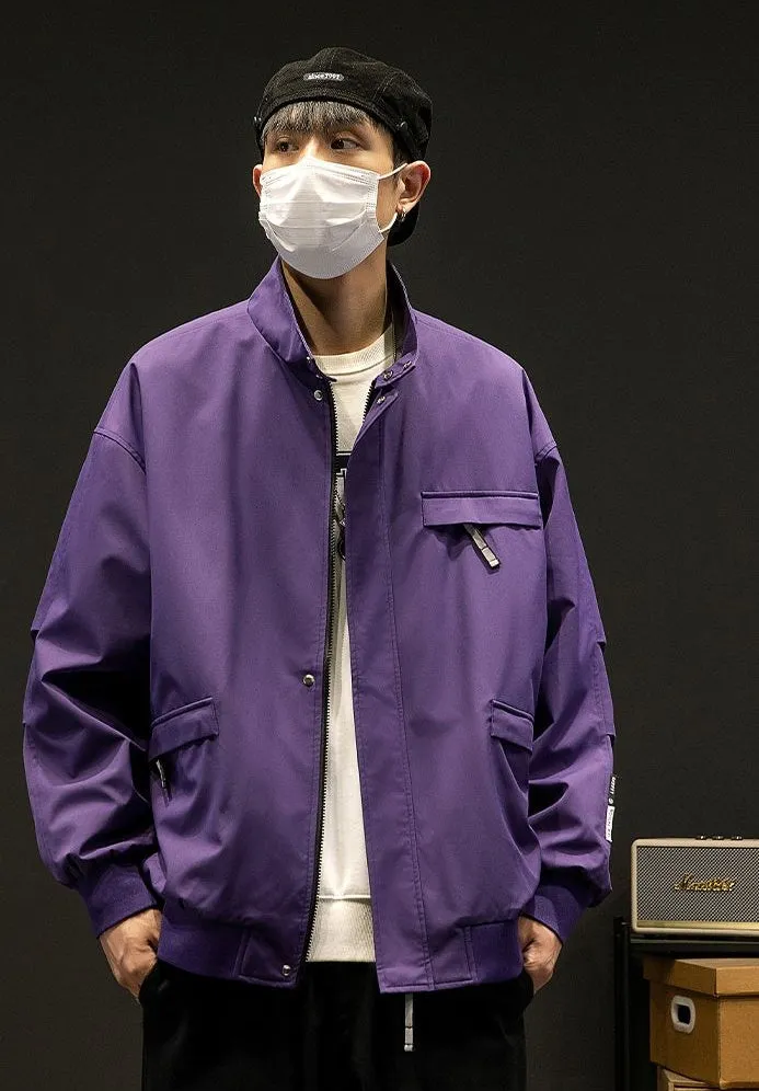 Relaxed-Fit Cargo Raincoat with Elastic Band Cuff and Full Zip