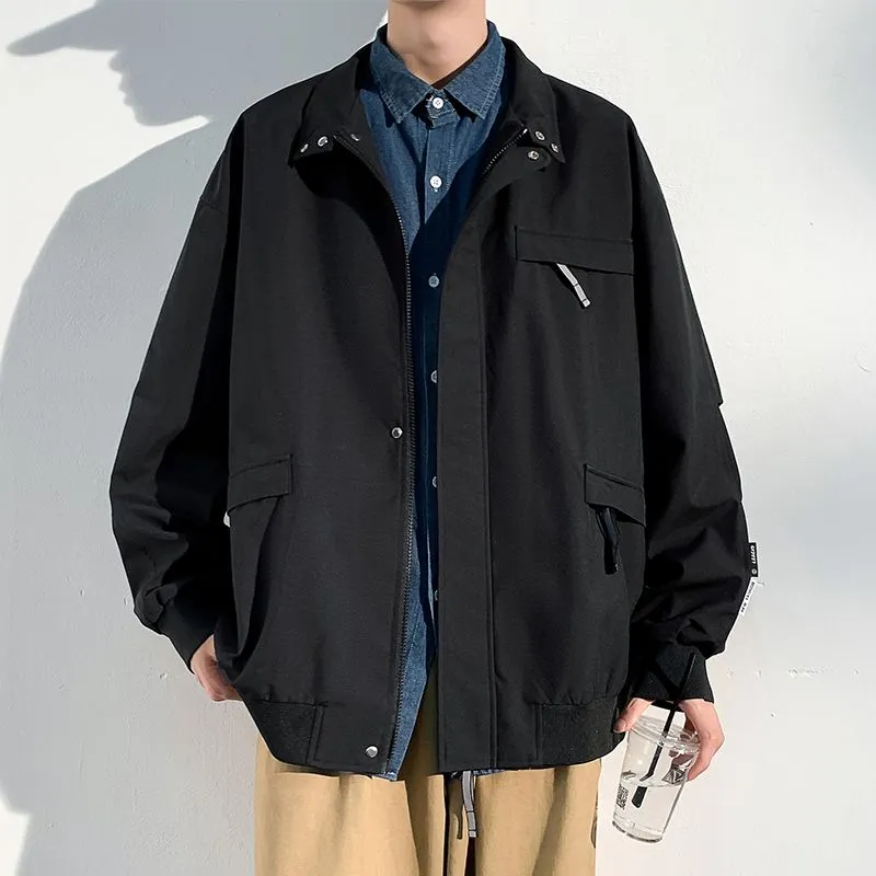 Relaxed-Fit Cargo Raincoat with Elastic Band Cuff and Full Zip