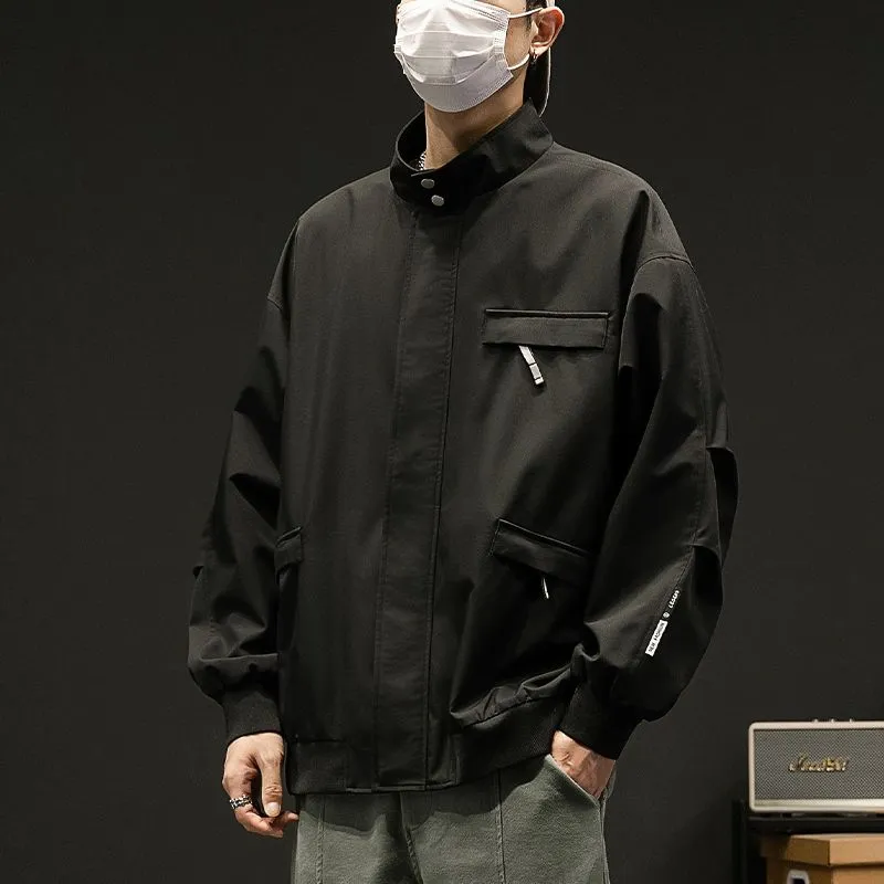 Relaxed-Fit Cargo Raincoat with Elastic Band Cuff and Full Zip