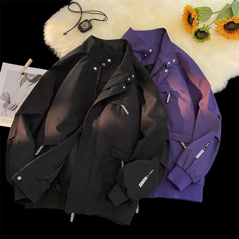 Relaxed-Fit Cargo Raincoat with Elastic Band Cuff and Full Zip