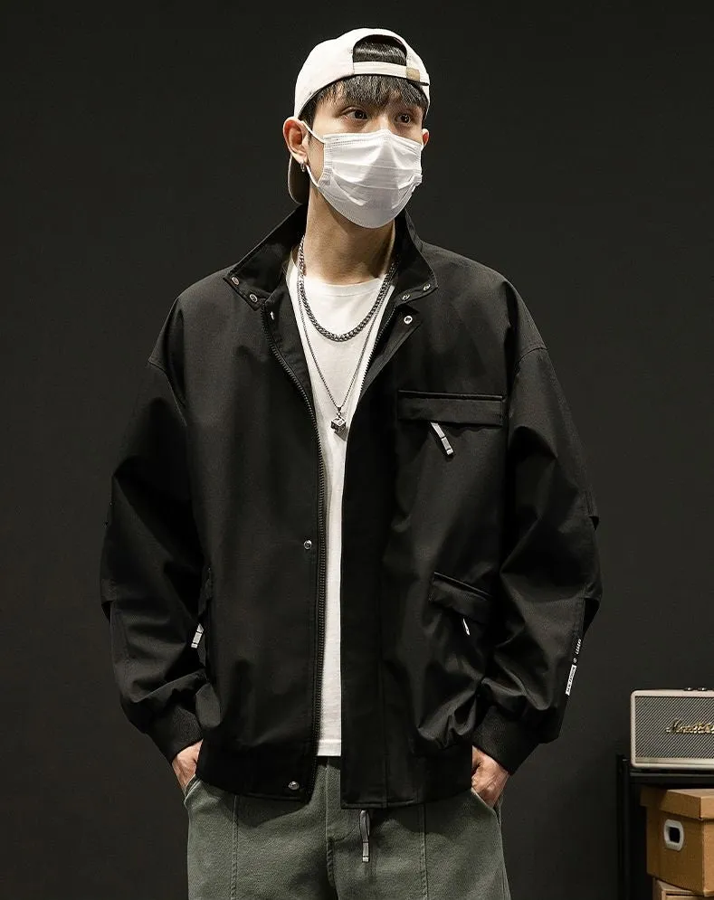 Relaxed-Fit Cargo Raincoat with Elastic Band Cuff and Full Zip