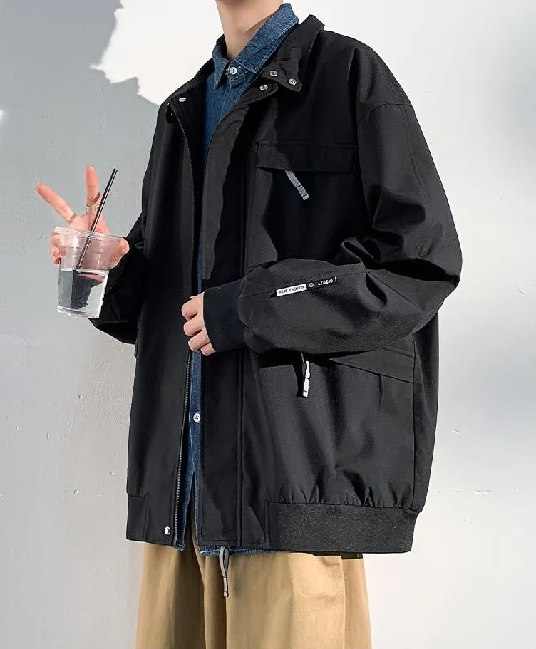 Relaxed-Fit Cargo Raincoat with Elastic Band Cuff and Full Zip