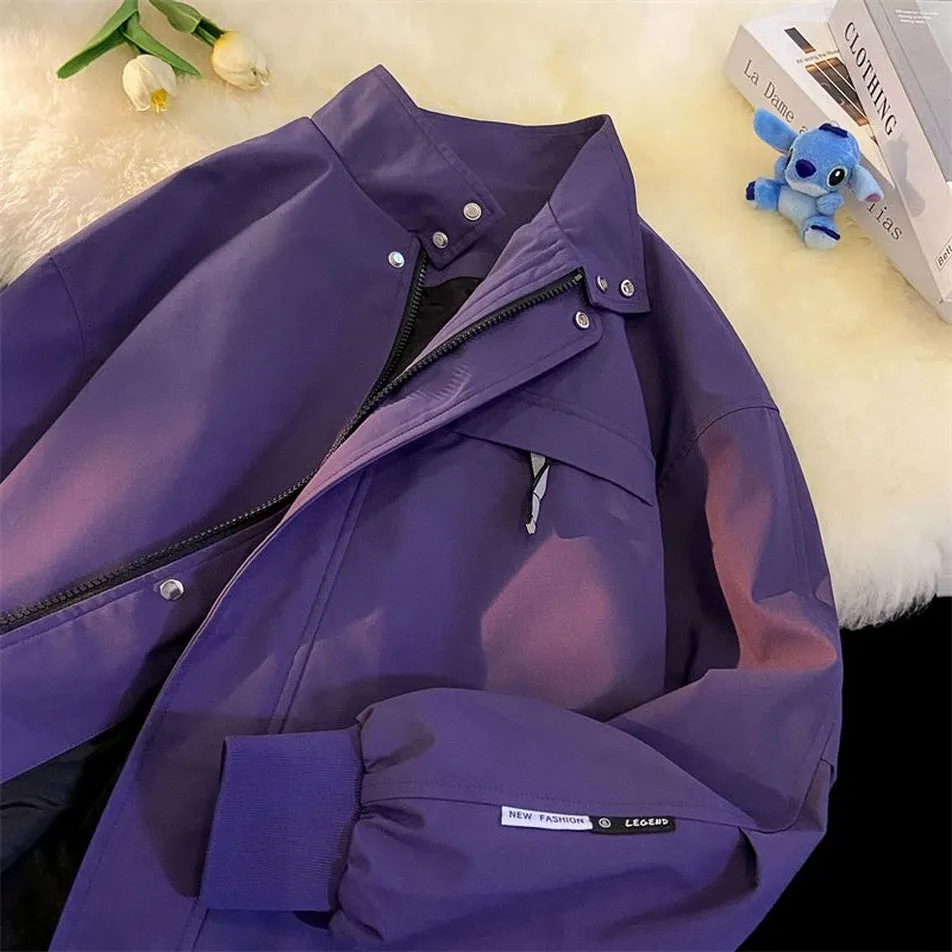 Relaxed-Fit Cargo Raincoat with Elastic Band Cuff and Full Zip