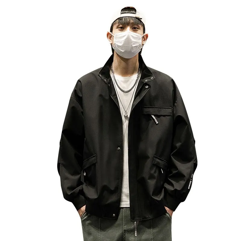 Relaxed-Fit Cargo Raincoat with Elastic Band Cuff and Full Zip