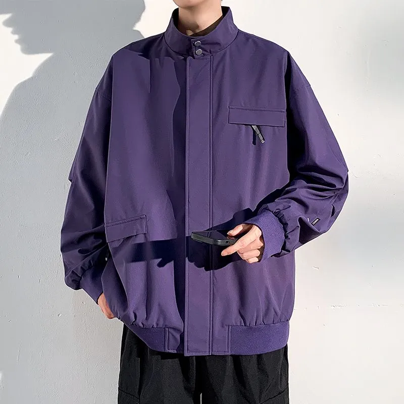 Relaxed-Fit Cargo Raincoat with Elastic Band Cuff and Full Zip