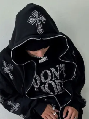 Rhinestone Zip Up Hoodie
