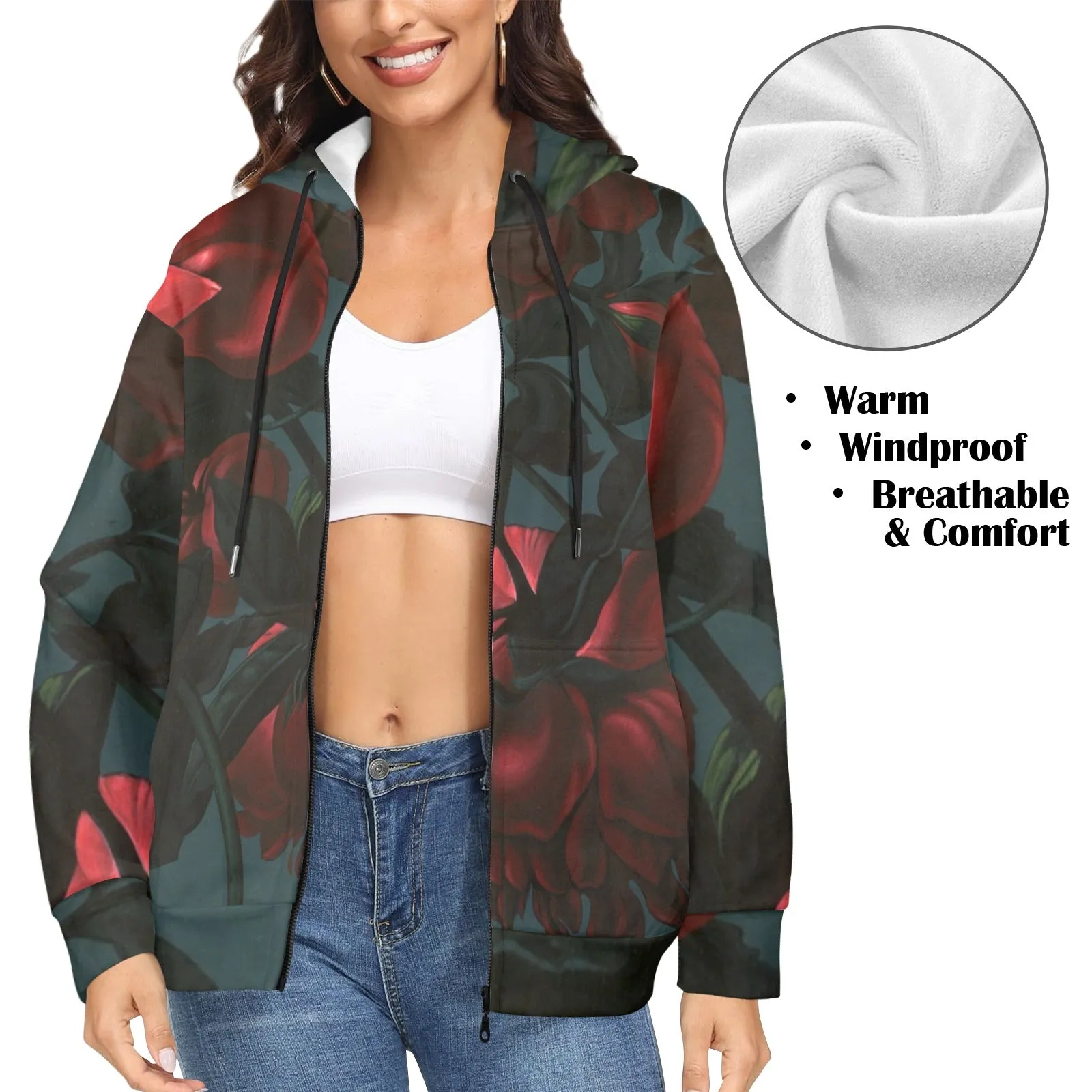 Roses Women's Fleece Full-Zip Hoodie