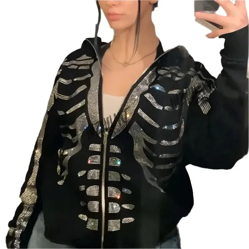Skeleton Rhinestone Hoodie