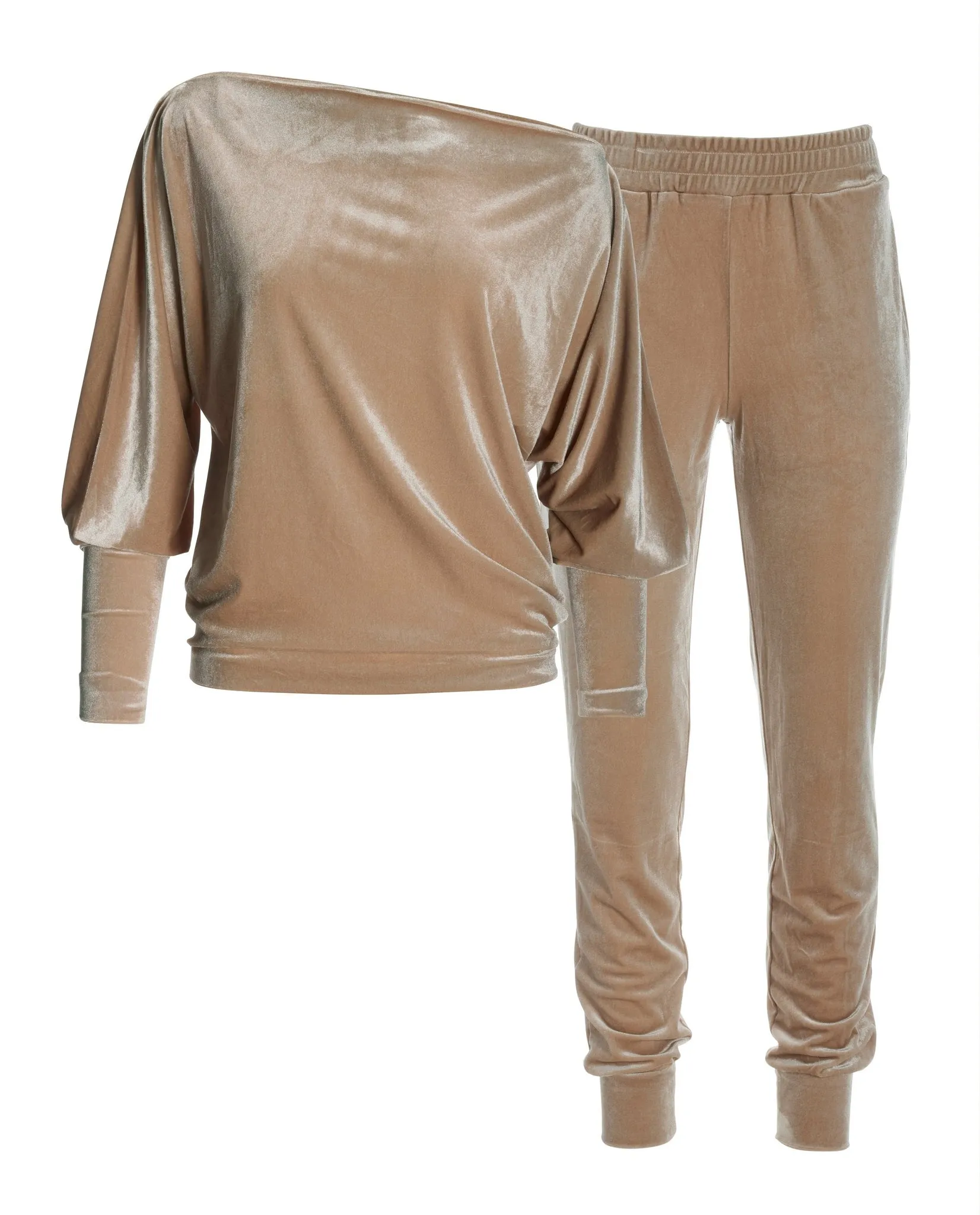 Slouchy Velour Top & Jogger Set Taupe