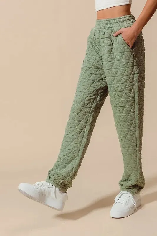 SO ME Triangle Quilted Straight Jogger Pants