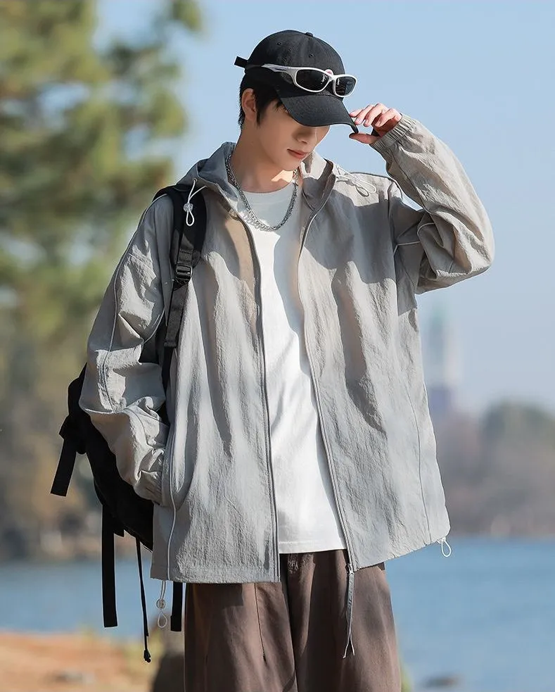 Solid Color Relaxed-Fit Windbreaker for Summer and Autumn