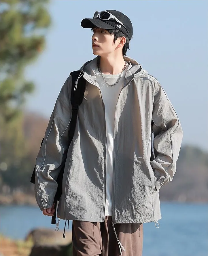 Solid Color Relaxed-Fit Windbreaker for Summer and Autumn