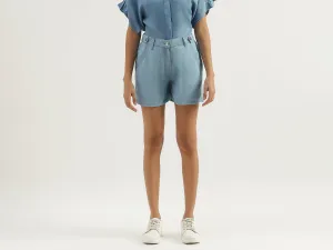 Solid Mid Waist Regular Fit Denim Shorts