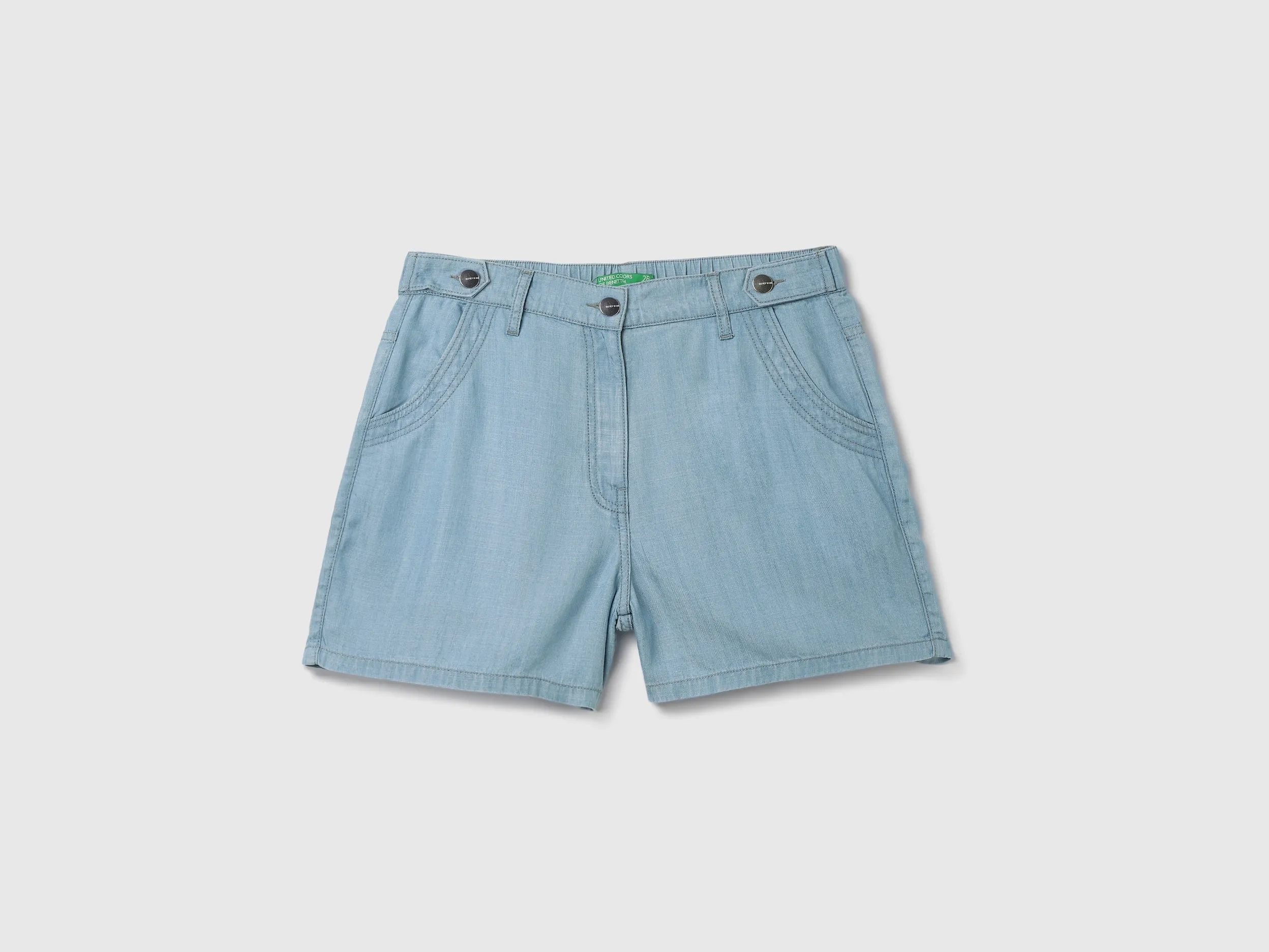 Solid Mid Waist Regular Fit Denim Shorts