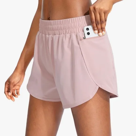 Soothfeel Womens Running Shorts with Zipper Pockets High Waisted Athletic Gym Wo