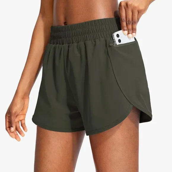 Soothfeel Womens Running Shorts with Zipper Pockets High Waisted Athletic Gym Wo