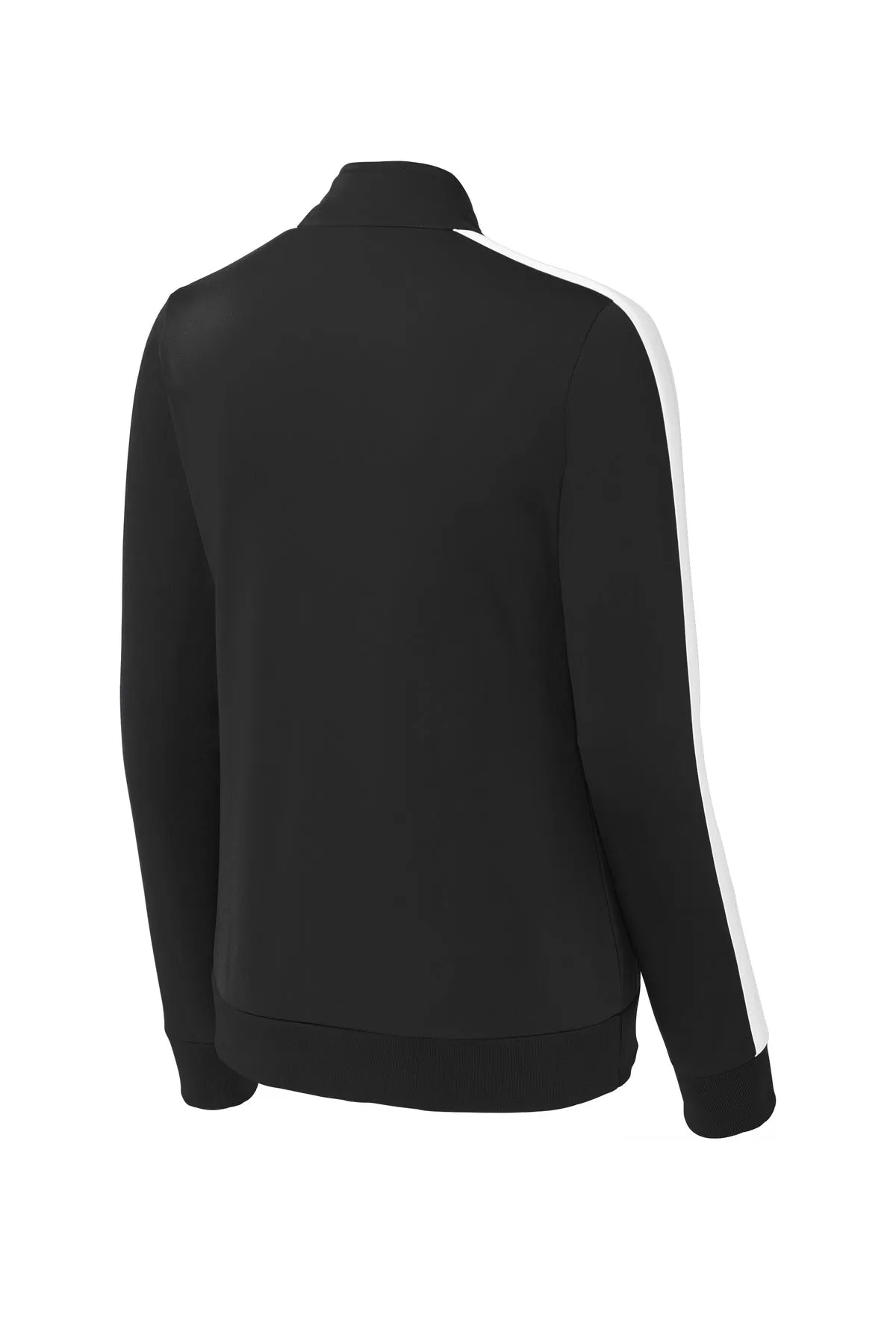 Sport-Tek  Ladies Tricot Sleeve Stripe Track Jacket. LST94 Black/ White