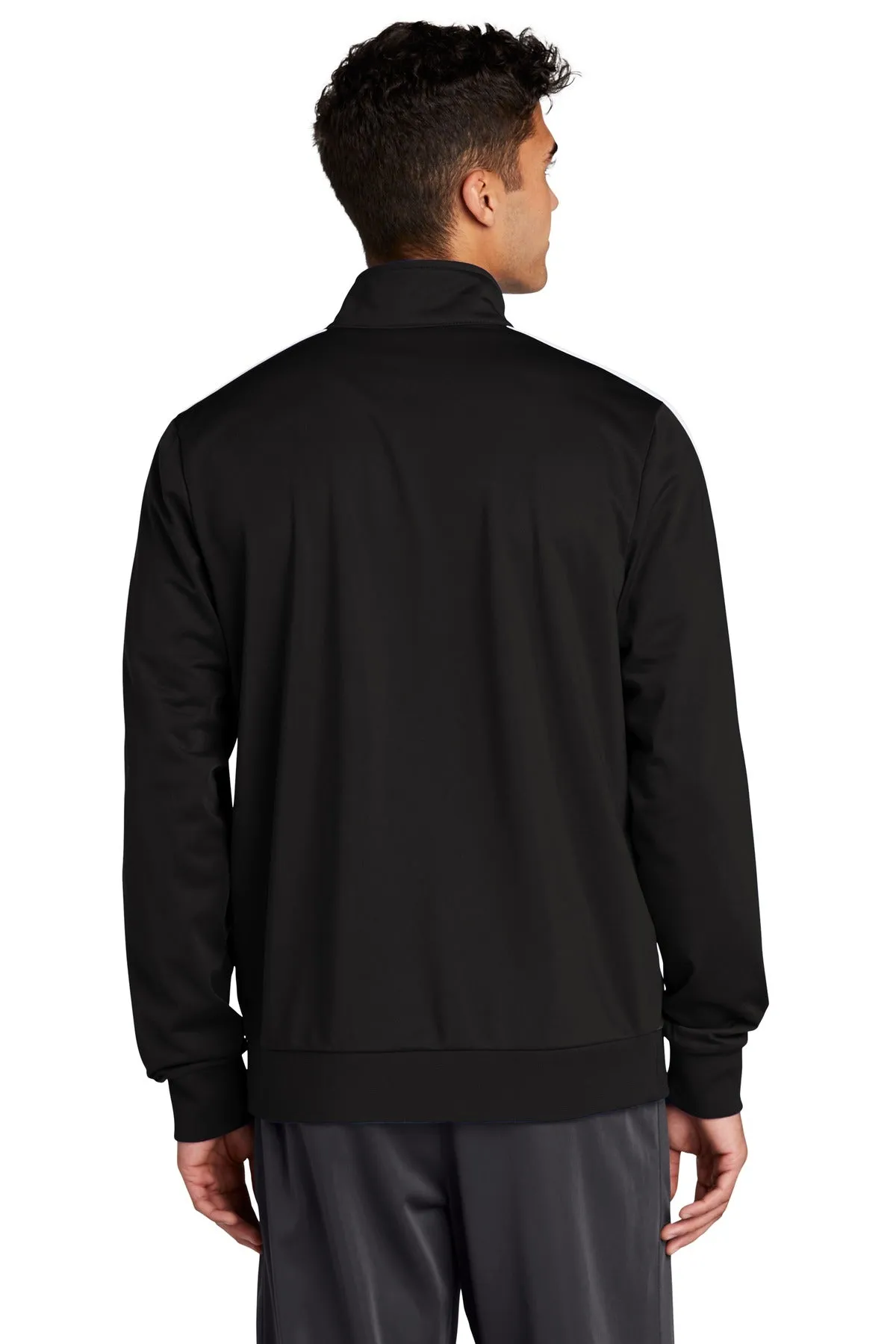 Sport-Tek  Tricot Sleeve Stripe Track Jacket. JST94 Black/ White