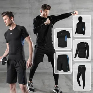 Sportswear Man Compression Sport Suits Hooded Reflective Tracksuits Sports Training Fitness Clothes