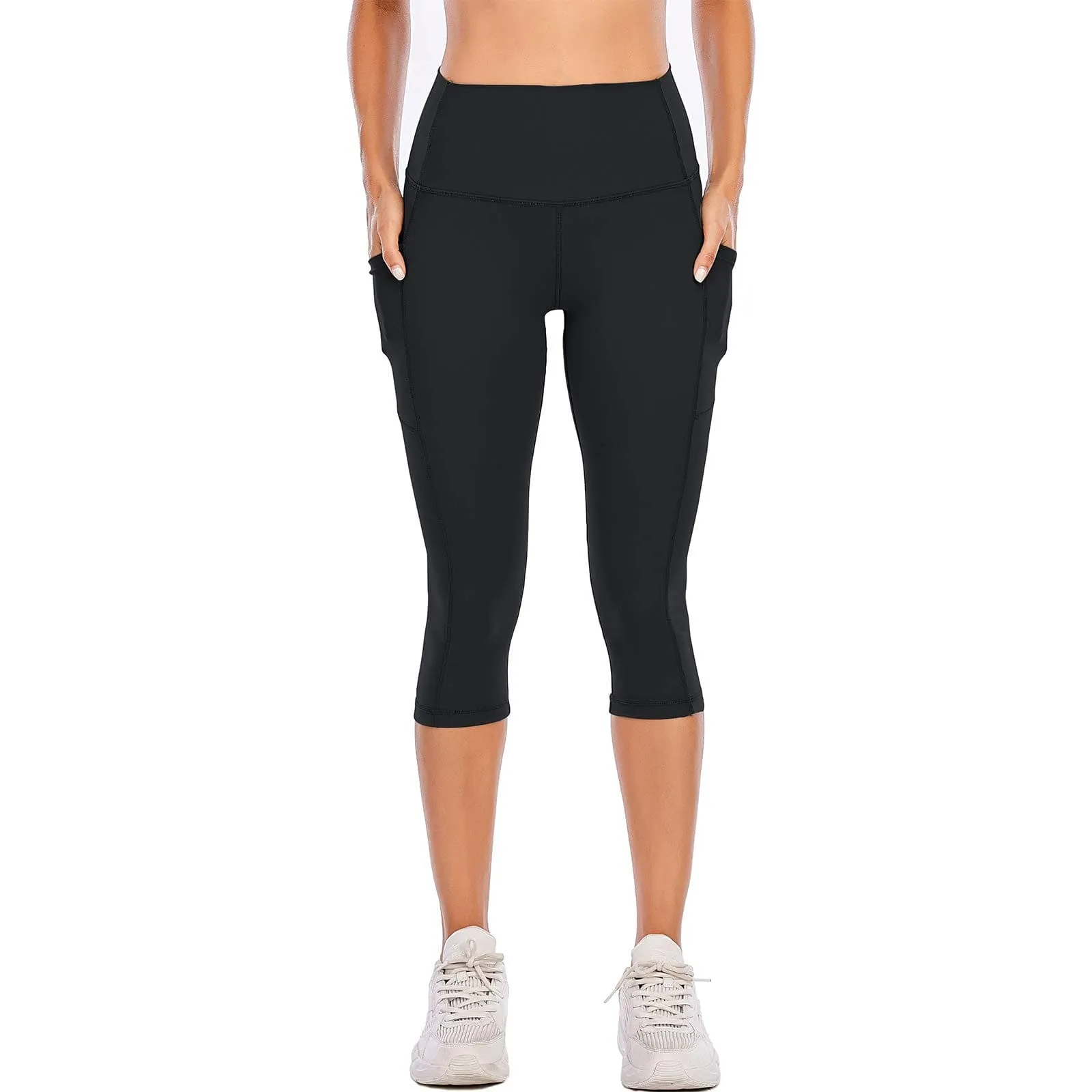 Steppe Naked Feeling High Waisted Yoga Pants Women's Workout Capris Leggings with Pockets Tummy Control Buttery Soft Running Compression Capris for Athletic Gym Exercise Fitness Black