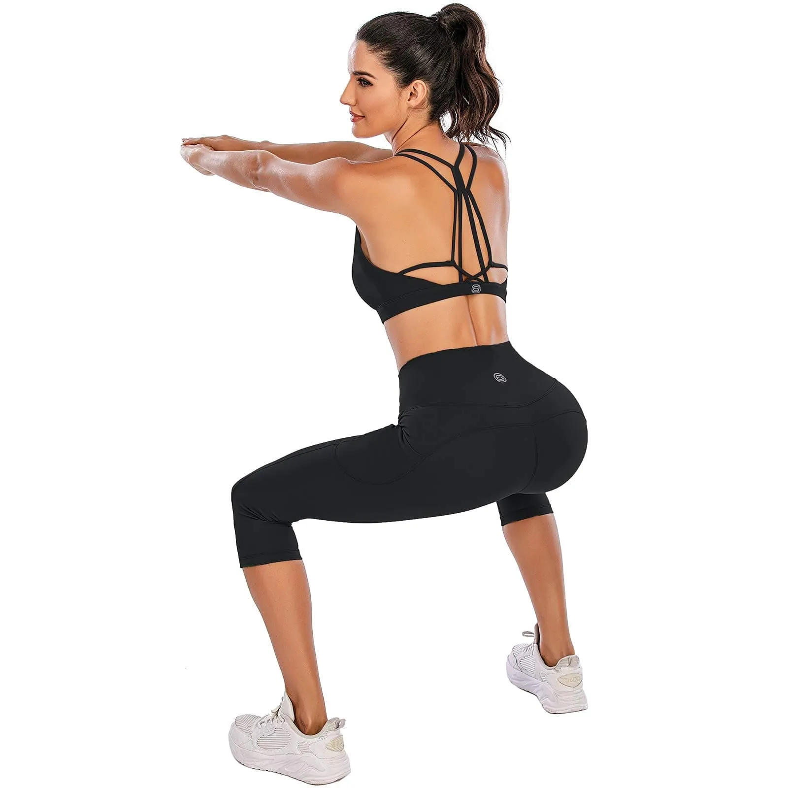 Steppe Naked Feeling High Waisted Yoga Pants Women's Workout Capris Leggings with Pockets Tummy Control Buttery Soft Running Compression Capris for Athletic Gym Exercise Fitness Black