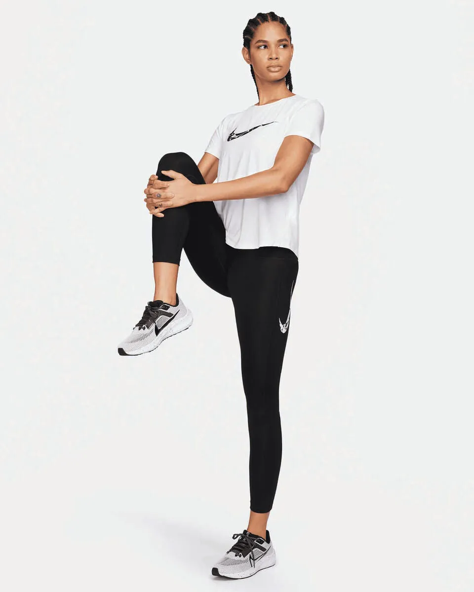 T SHIRT DONNA NIKE DRI-FIT SWOOSH RUN MAGLIA WOMAN RUNNING TEE BIANCA E NERA