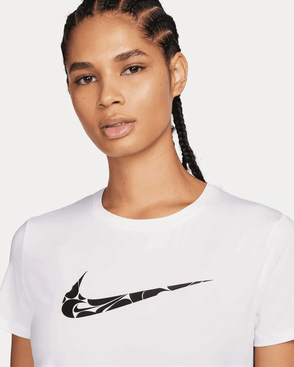 T SHIRT DONNA NIKE DRI-FIT SWOOSH RUN MAGLIA WOMAN RUNNING TEE BIANCA E NERA