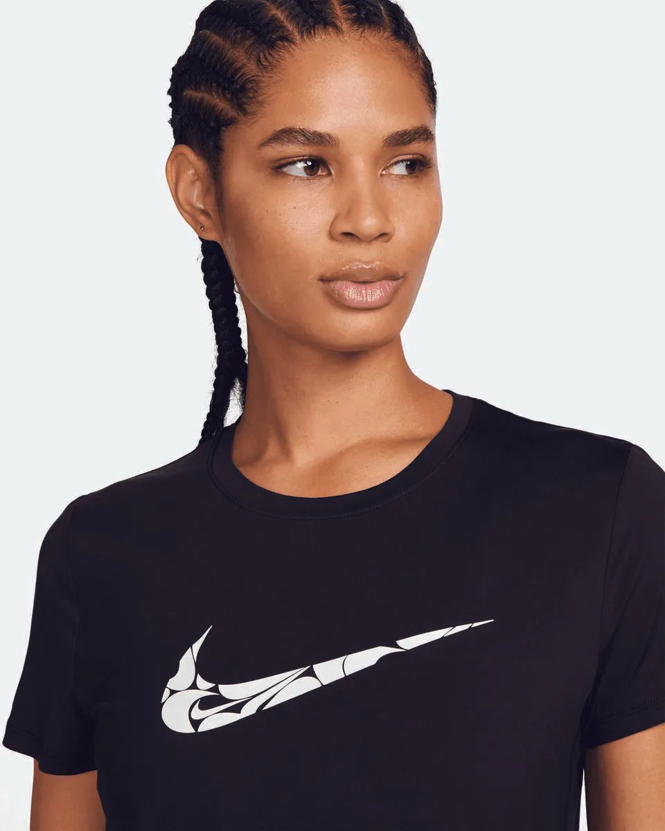 T SHIRT DONNA NIKE DRI-FIT SWOOSH RUN MAGLIA WOMAN RUNNING TEE BIANCA E NERA