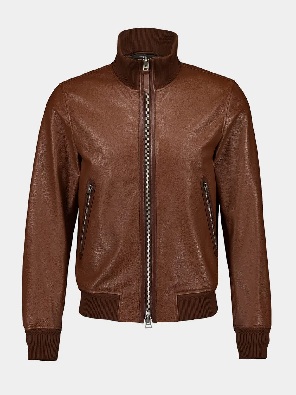 Tan Grain Leather Track Bomber