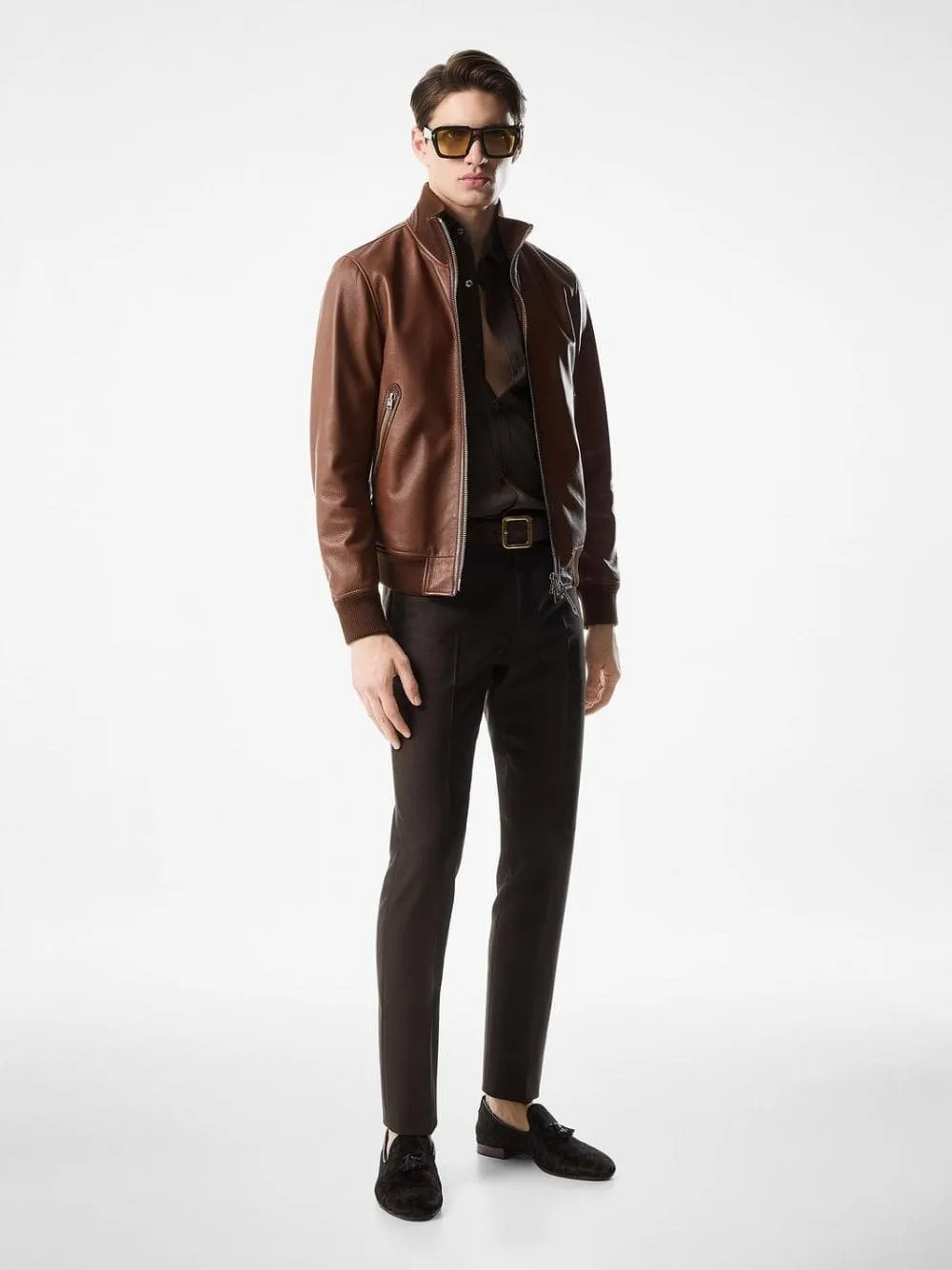 Tan Grain Leather Track Bomber